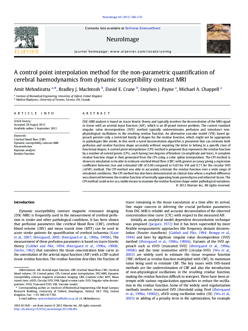 A control point interpolation method for the non-parametric quantification of cerebral haemodynamics from dynamic susceptibility contrast MRI