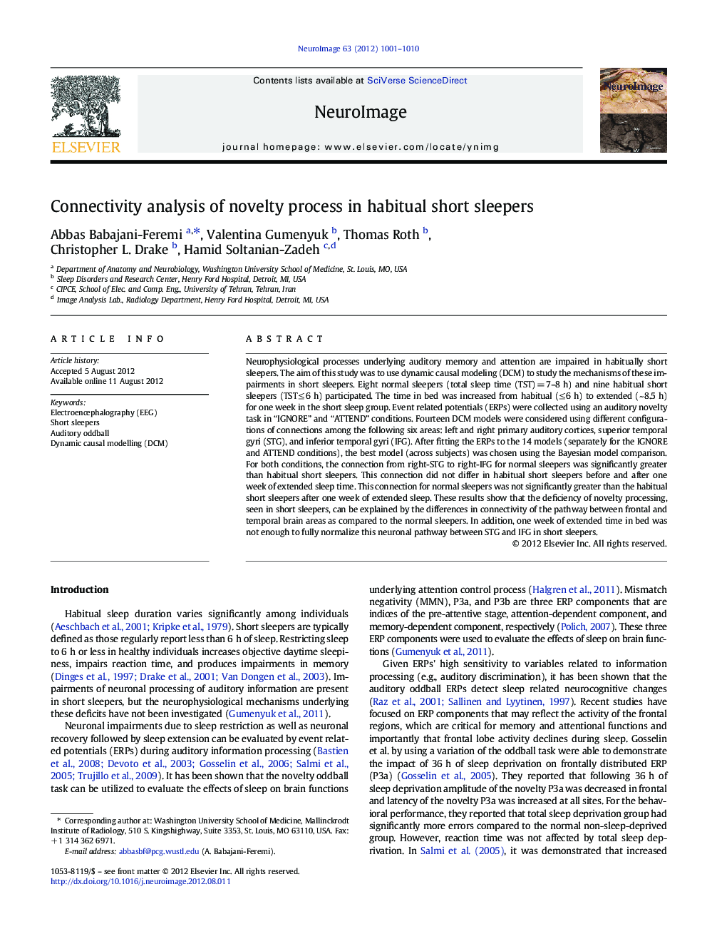 Connectivity analysis of novelty process in habitual short sleepers