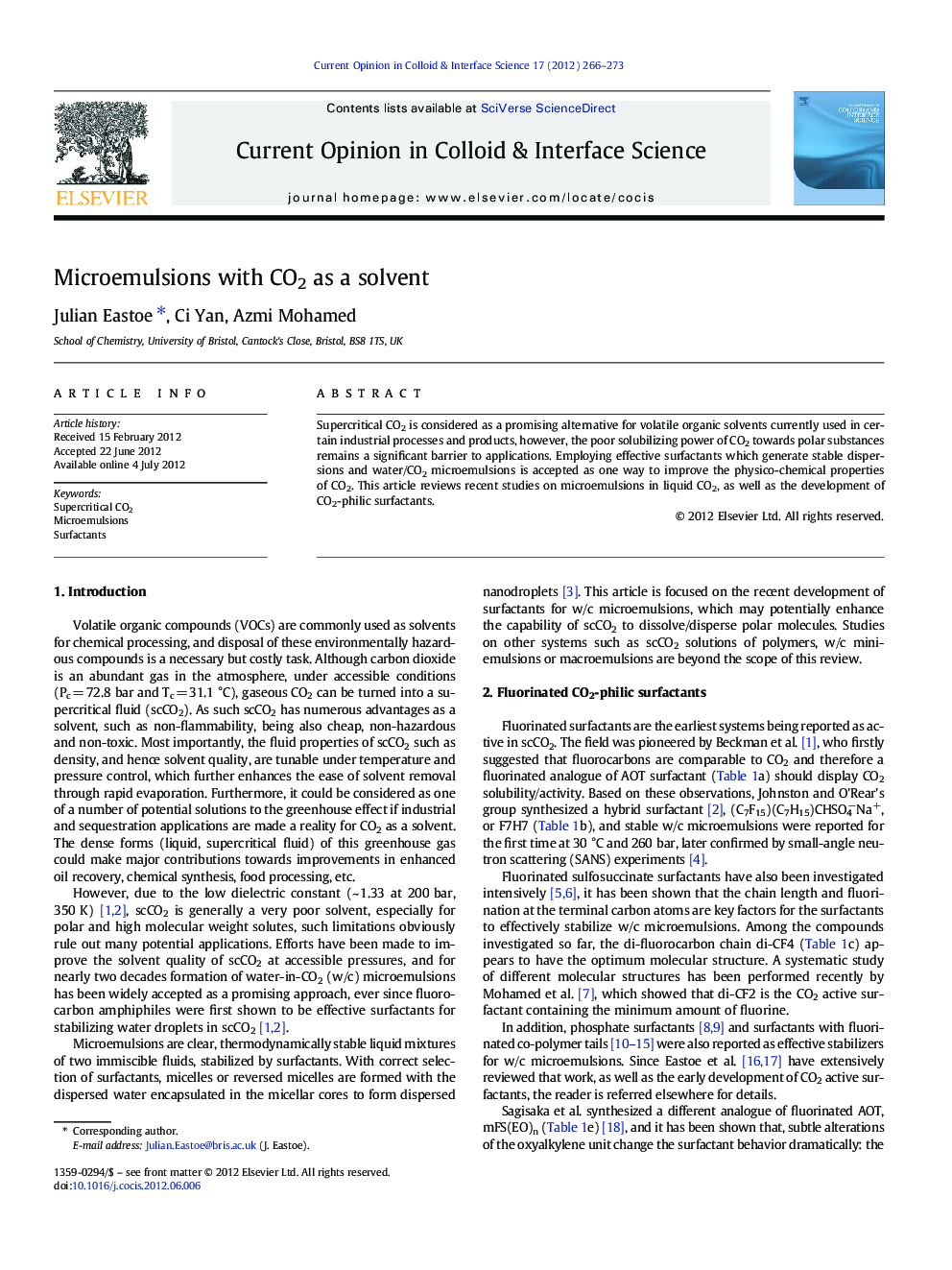 Microemulsions with CO2 as a solvent