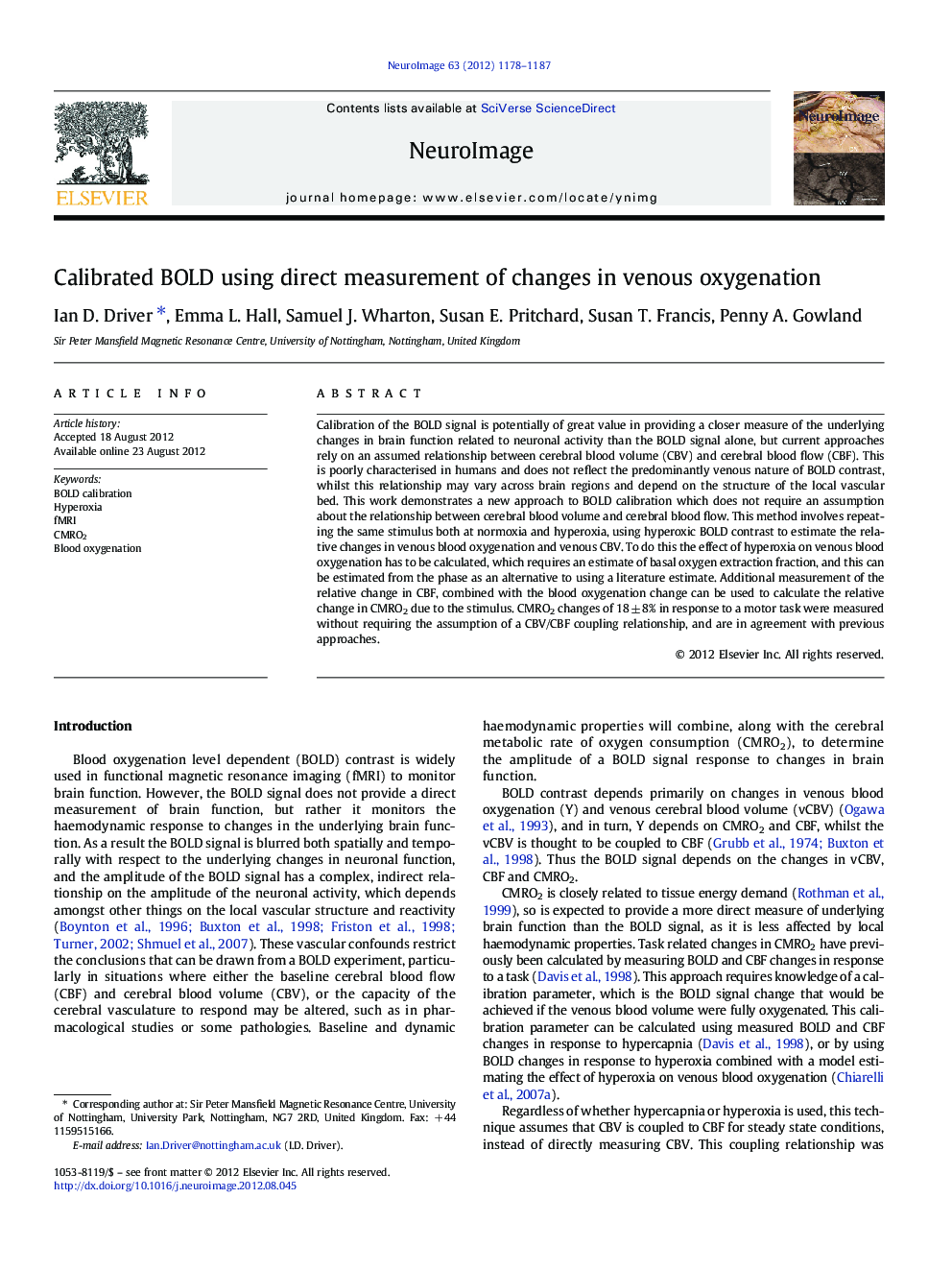 Calibrated BOLD using direct measurement of changes in venous oxygenation