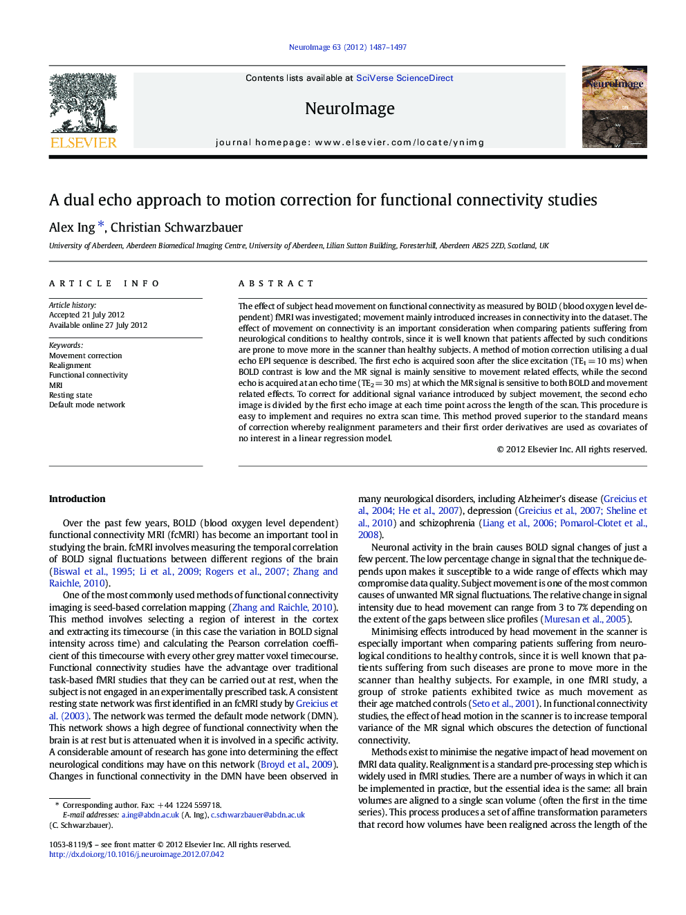 عکس صفحه اول مقاله: A dual echo approach to motion correction for functional connectivity studies A dual echo approach to motion correction for functional connectivity studies