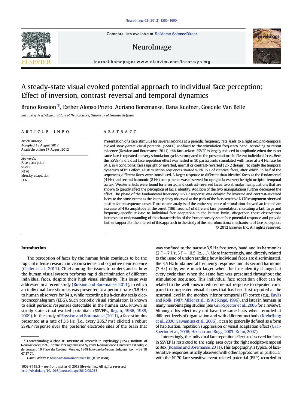 A steady-state visual evoked potential approach to individual face perception: Effect of inversion, contrast-reversal and temporal dynamics