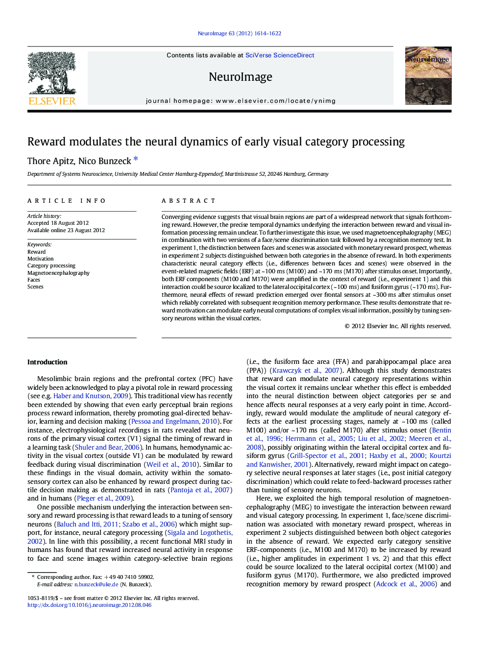 Reward modulates the neural dynamics of early visual category processing