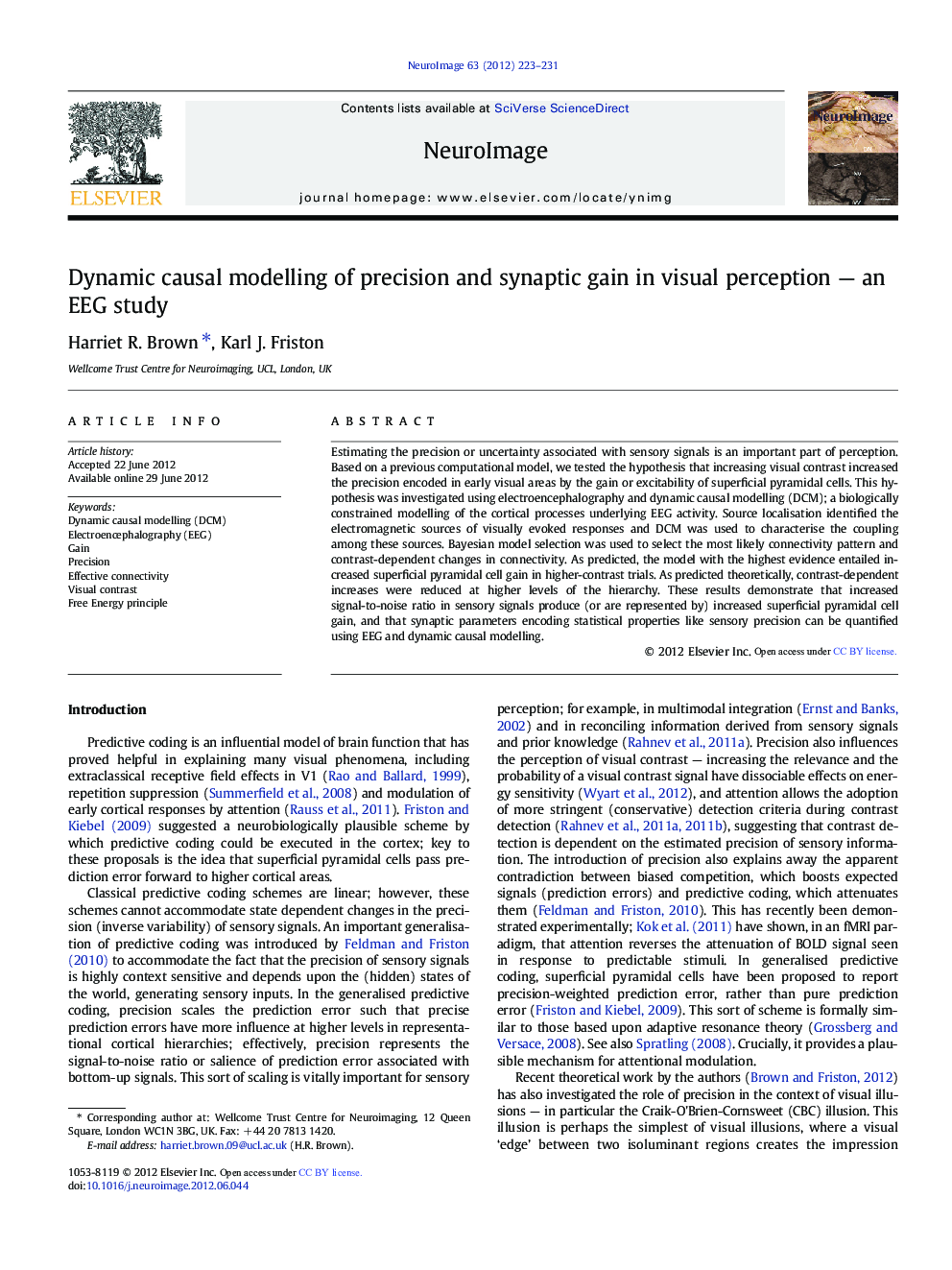 Dynamic causal modelling of precision and synaptic gain in visual perception - an EEG study