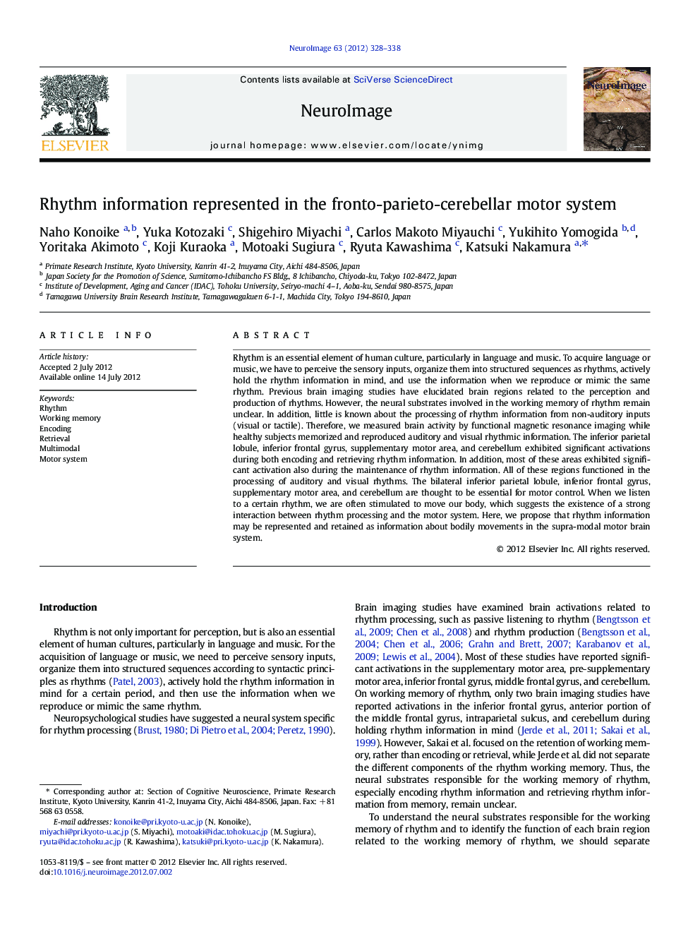 Rhythm information represented in the fronto-parieto-cerebellar motor system