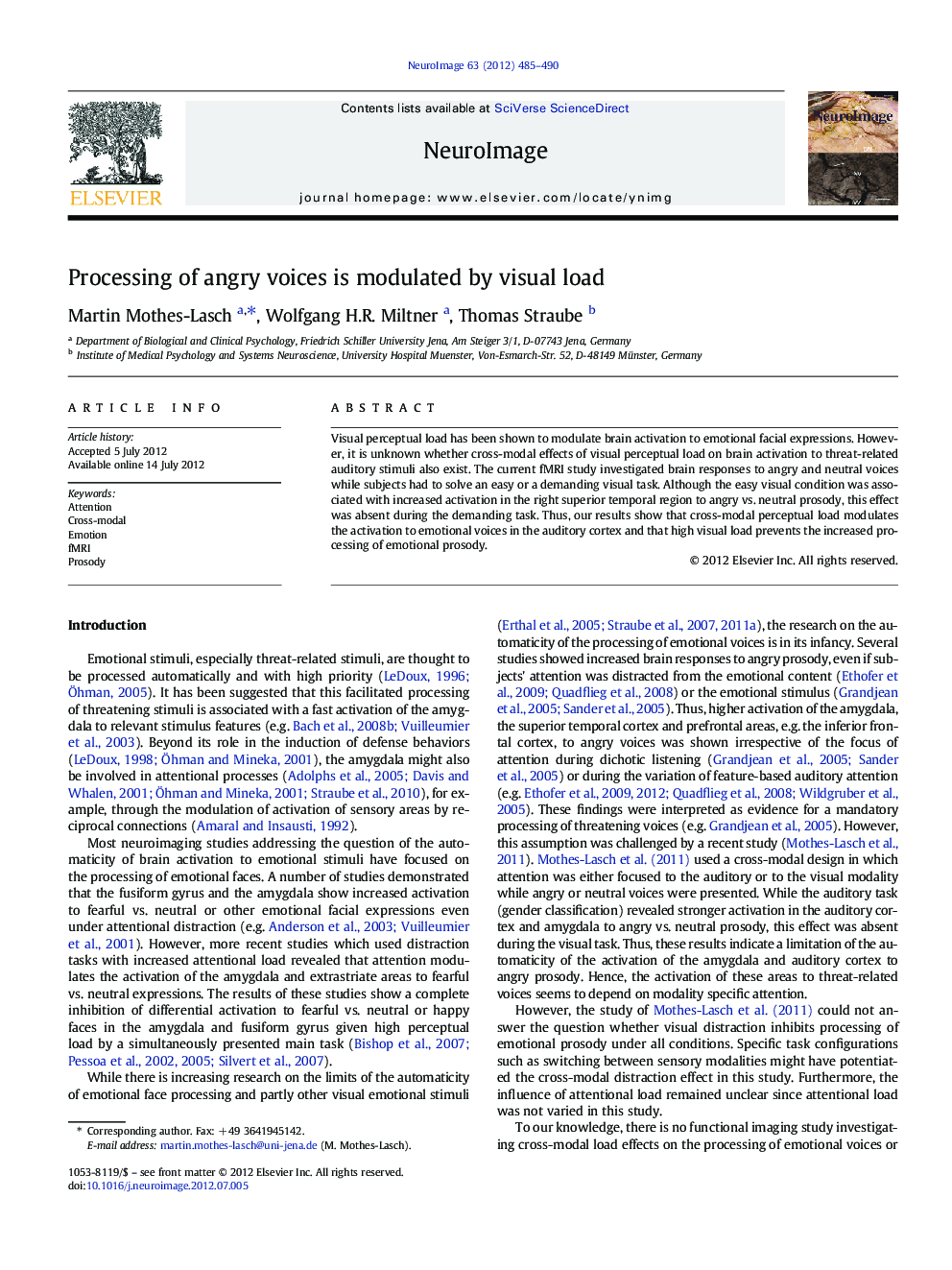 Processing of angry voices is modulated by visual load