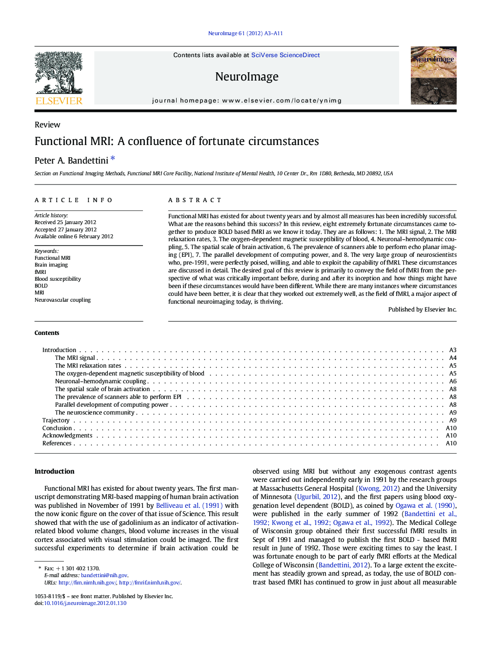 ReviewFunctional MRI: A confluence of fortunate circumstances