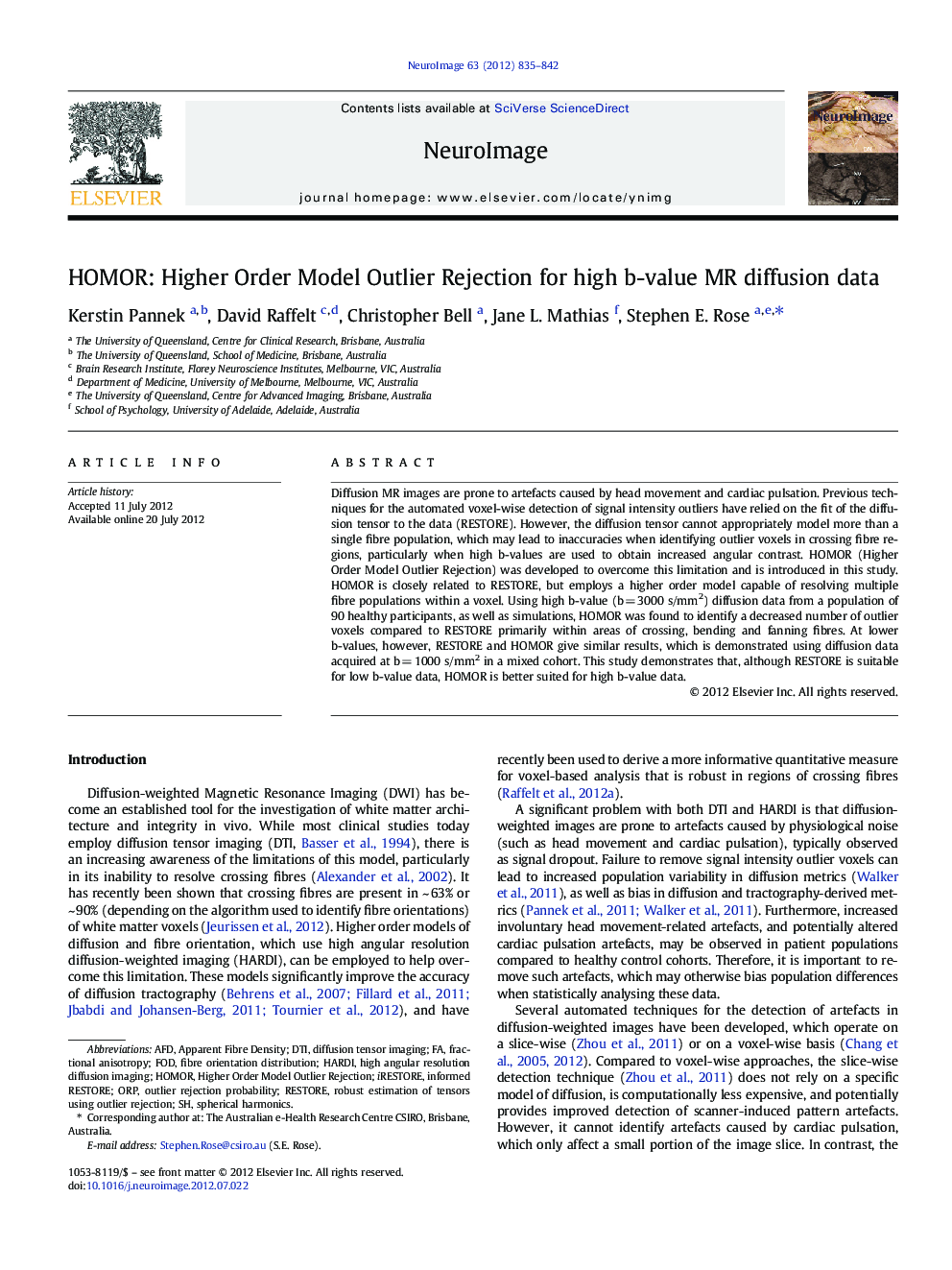 عکس صفحه اول مقاله: HOMOR: Higher Order Model Outlier Rejection for high b-value MR diffusion data HOMOR: Higher Order Model Outlier Rejection for high b-value MR diffusion data