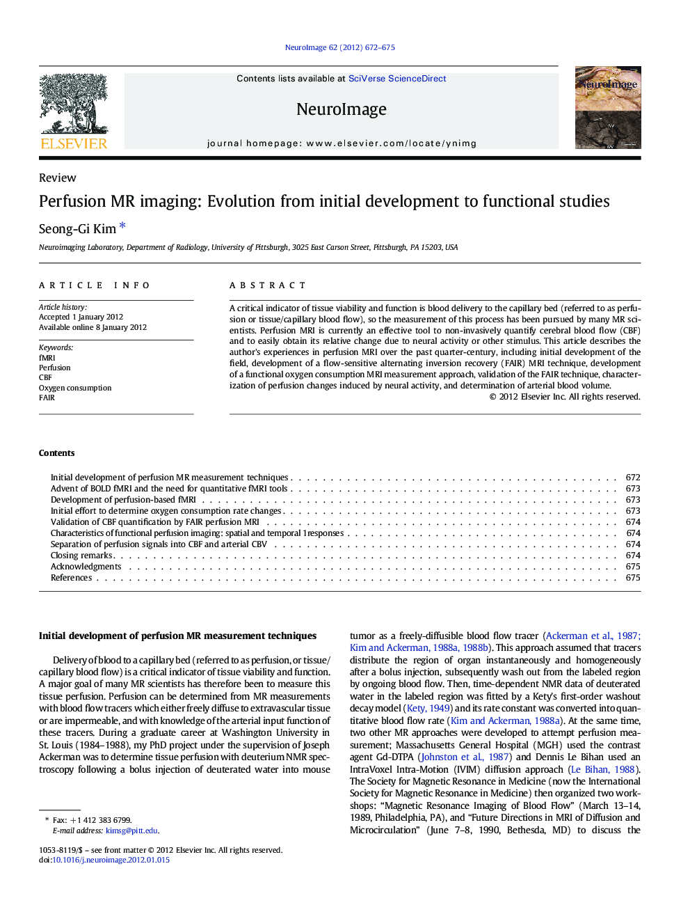 ReviewPerfusion MR imaging: Evolution from initial development to functional studies