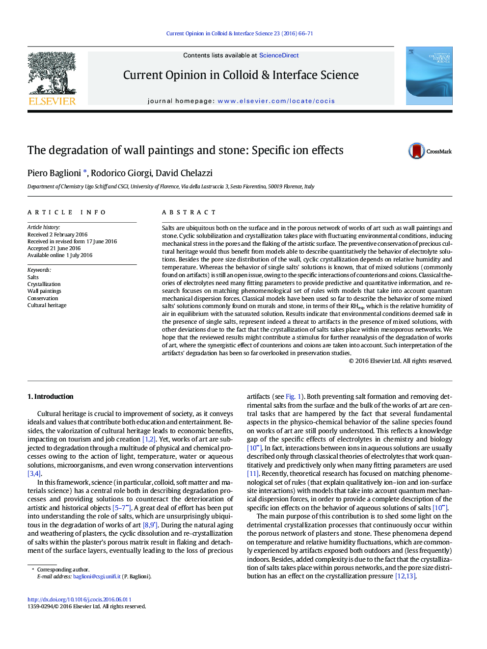 The degradation of wall paintings and stone: Specific ion effects