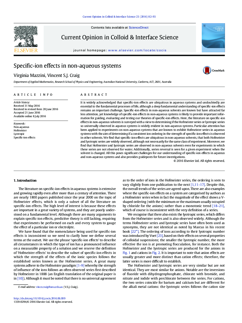 Specific-ion effects in non-aqueous systems