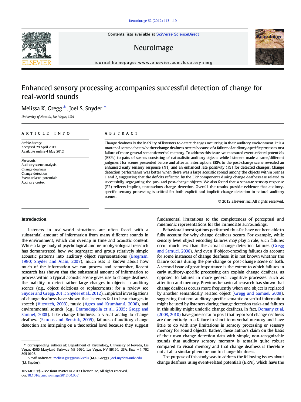 Enhanced sensory processing accompanies successful detection of change for real-world sounds