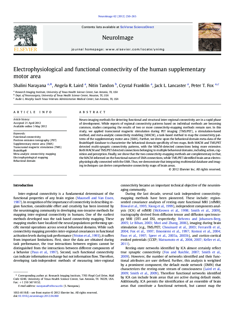 Electrophysiological and functional connectivity of the human supplementary motor area