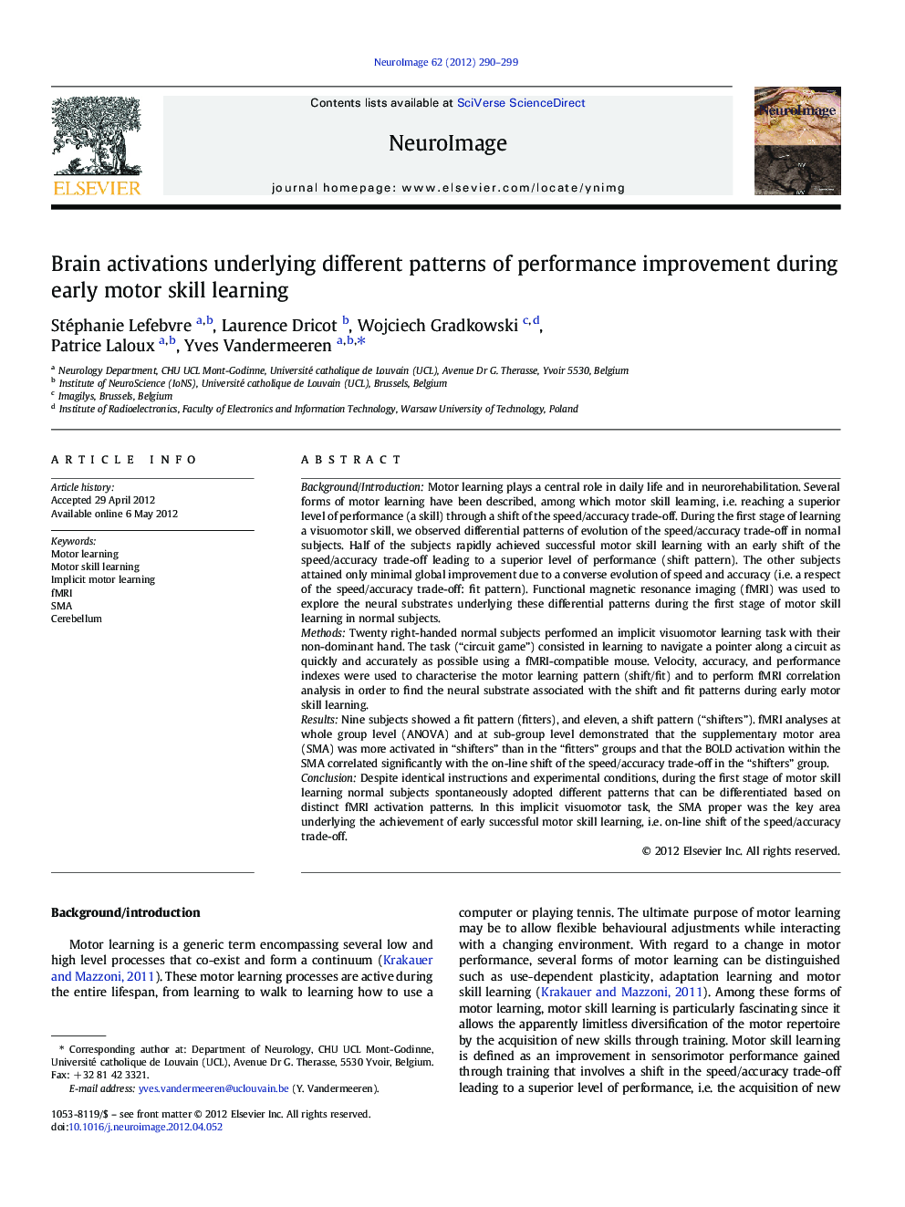 Brain activations underlying different patterns of performance improvement during early motor skill learning