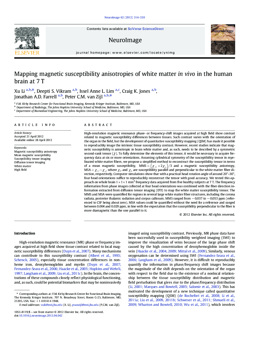 Mapping magnetic susceptibility anisotropies of white matter in vivo in the human brain at 7Â T