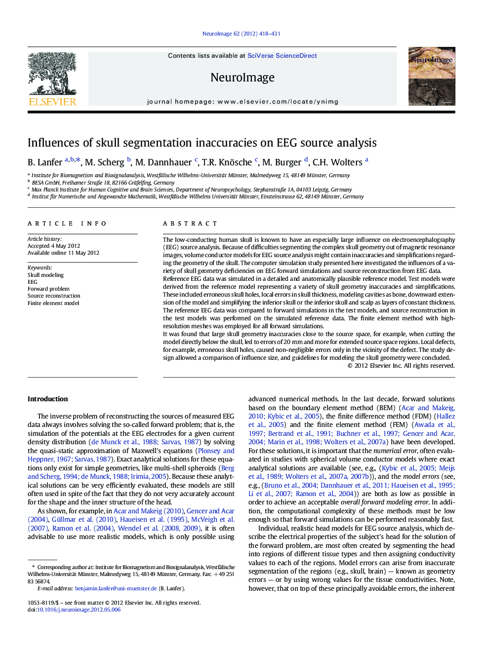 Influences of skull segmentation inaccuracies on EEG source analysis