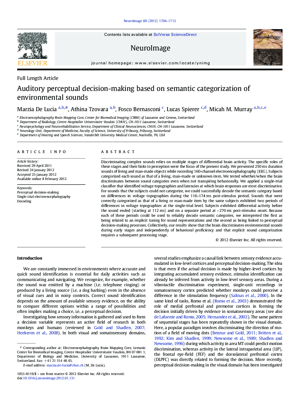 Auditory perceptual decision-making based on semantic categorization of environmental sounds