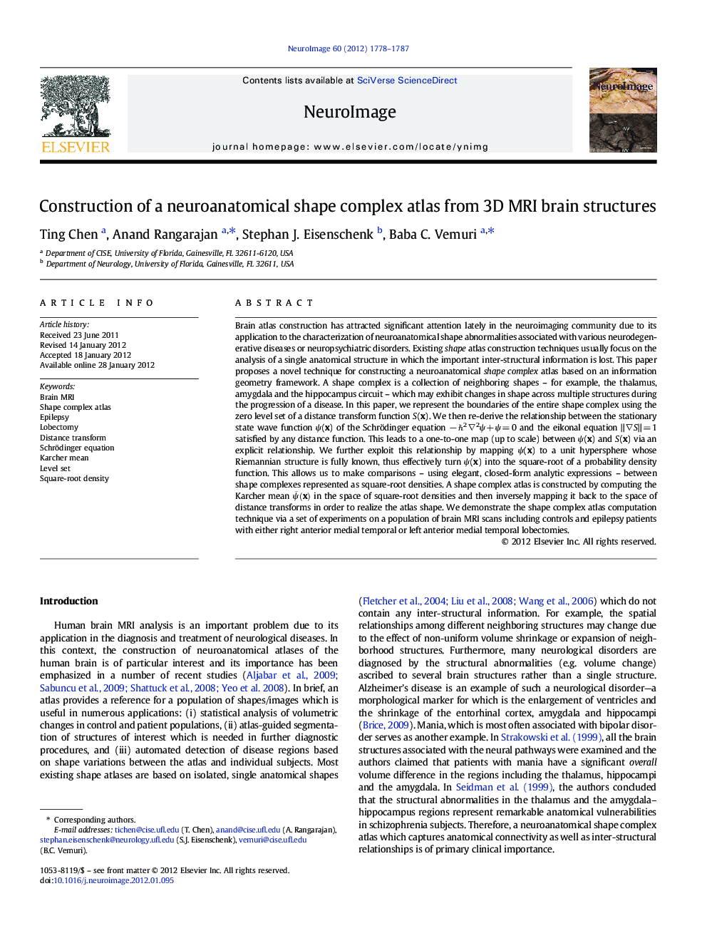 Construction of a neuroanatomical shape complex atlas from 3D MRI brain structures