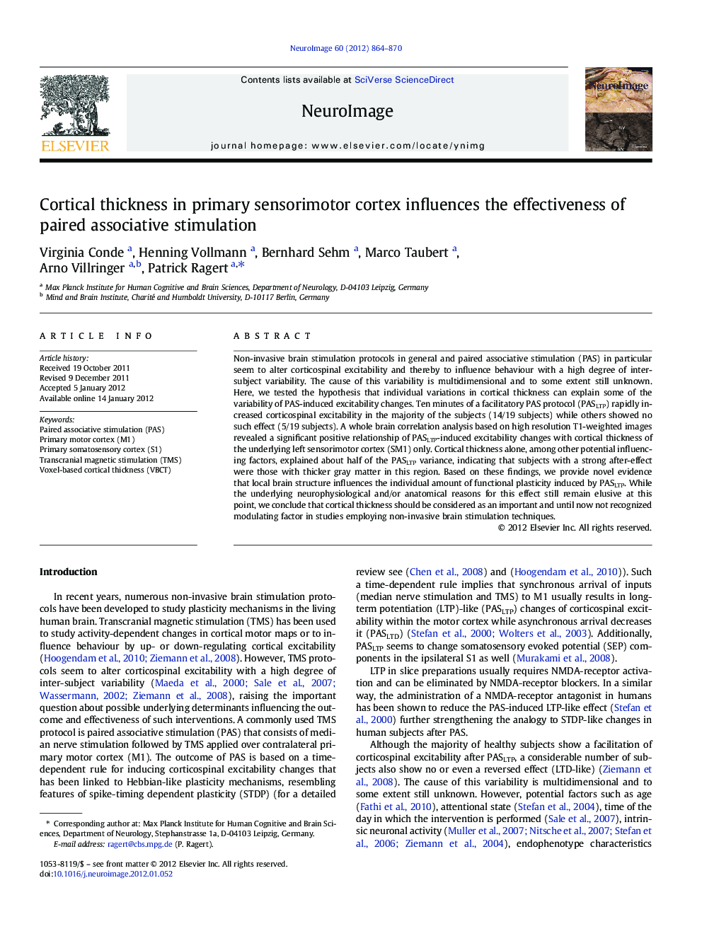 Cortical thickness in primary sensorimotor cortex influences the effectiveness of paired associative stimulation