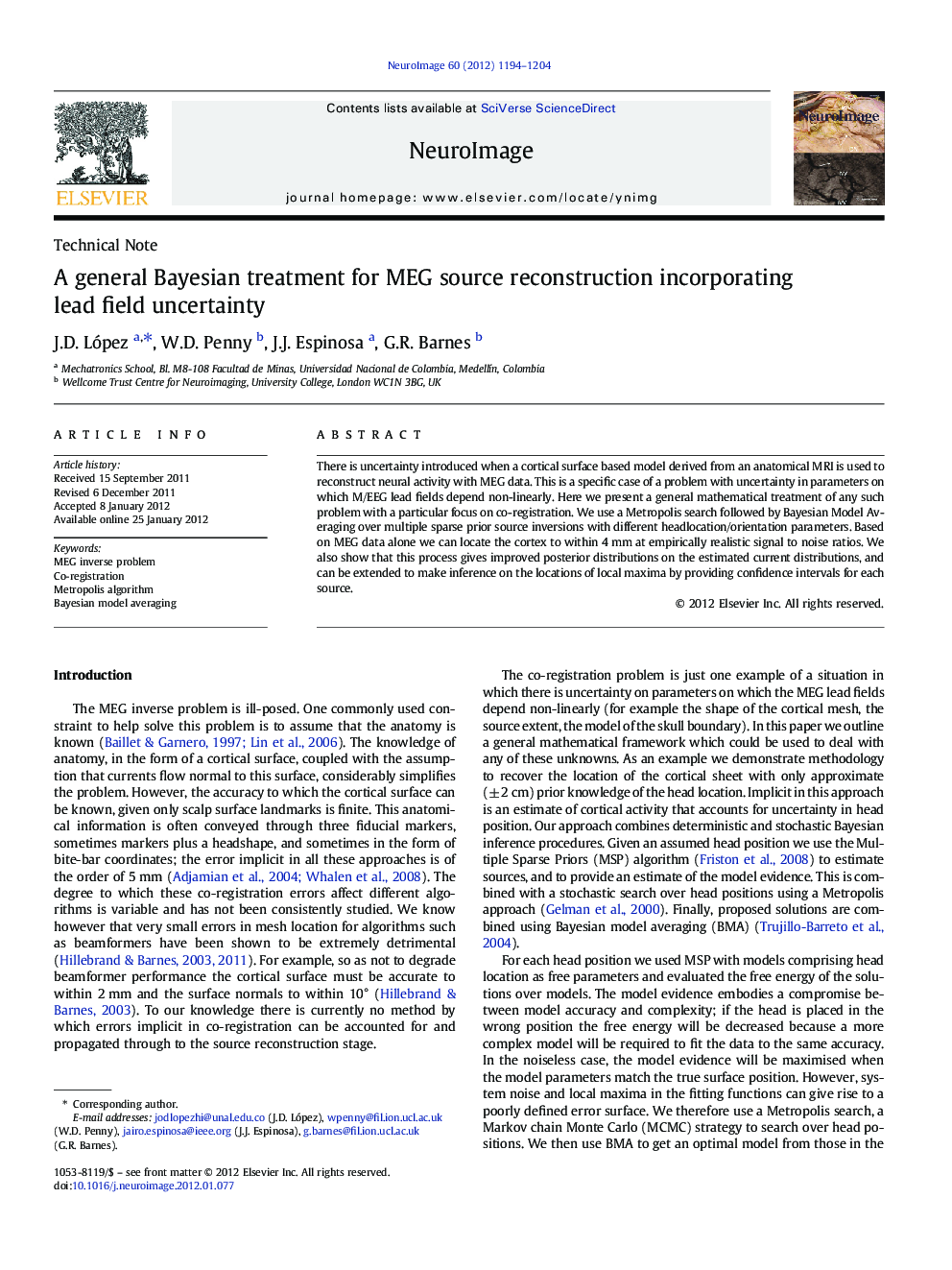 A general Bayesian treatment for MEG source reconstruction incorporating lead field uncertainty