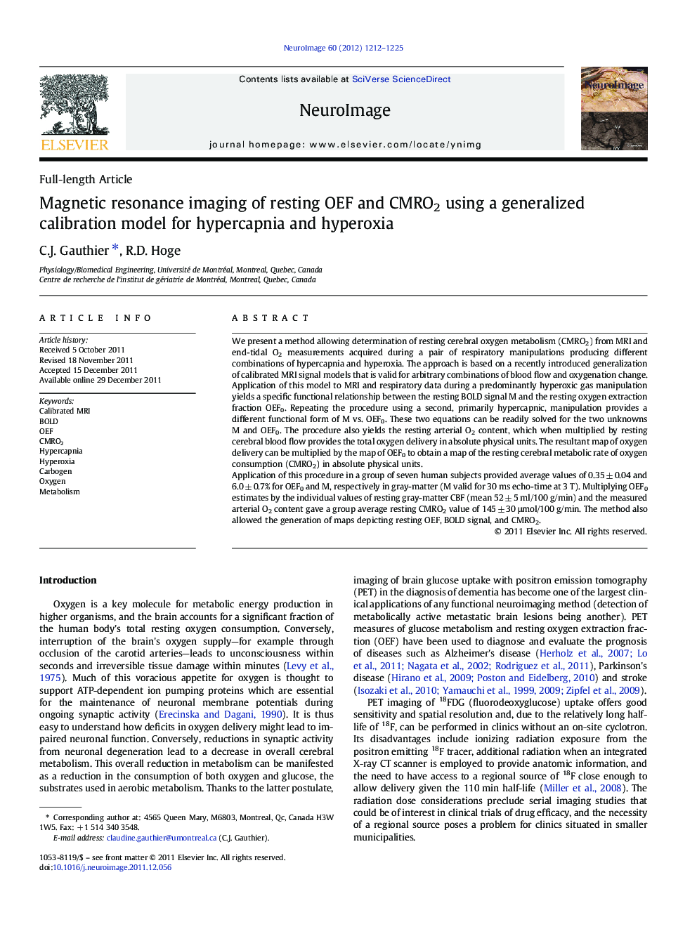 Magnetic resonance imaging of resting OEF and CMRO2 using a generalized calibration model for hypercapnia and hyperoxia