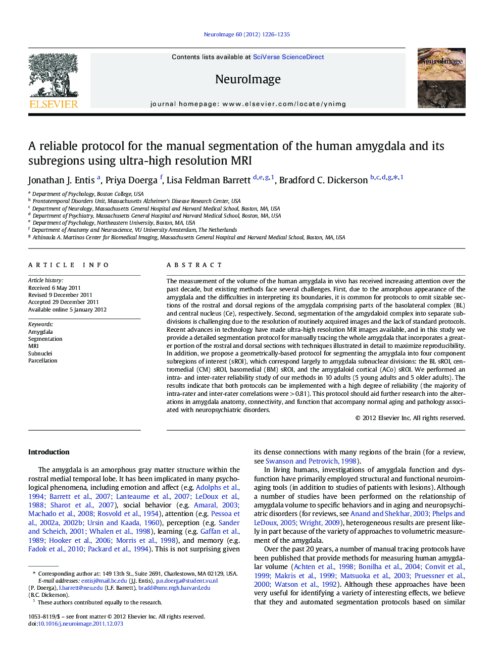 A reliable protocol for the manual segmentation of the human amygdala and its subregions using ultra-high resolution MRI