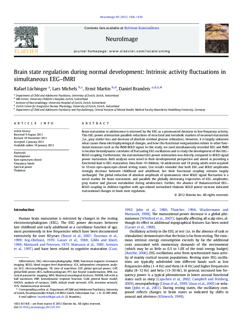 Brain state regulation during normal development: Intrinsic activity fluctuations in simultaneous EEG-fMRI