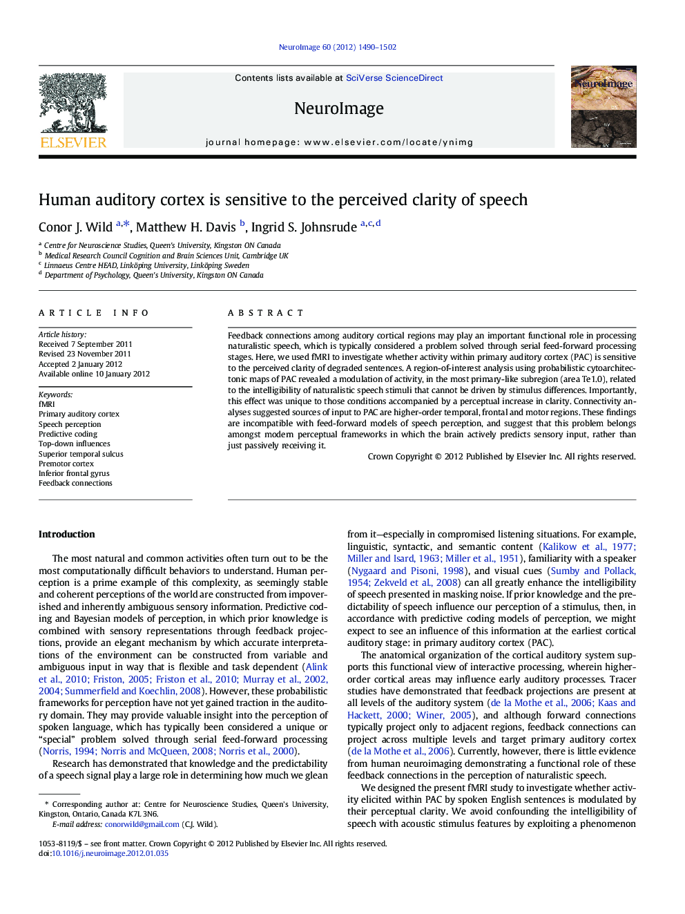 Human auditory cortex is sensitive to the perceived clarity of speech