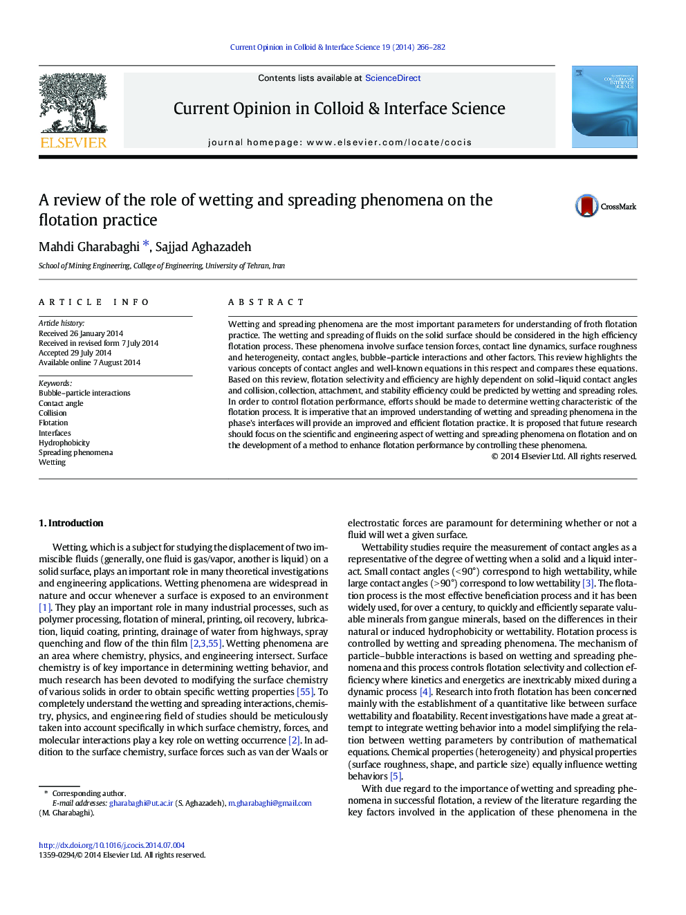 A review of the role of wetting and spreading phenomena on the flotation practice