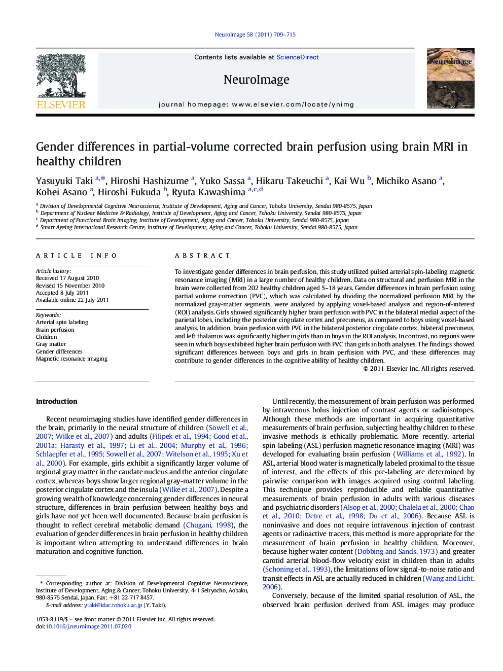 Gender differences in partial-volume corrected brain perfusion using brain MRI in healthy children