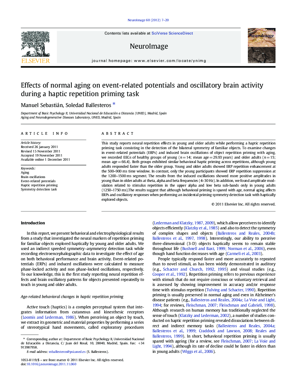 Effects of normal aging on event-related potentials and oscillatory brain activity during a haptic repetition priming task