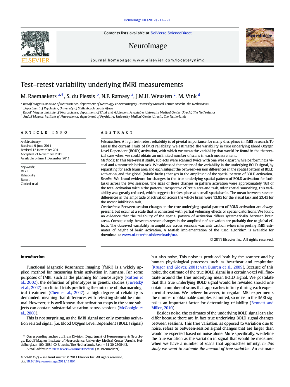 Test-retest variability underlying fMRI measurements