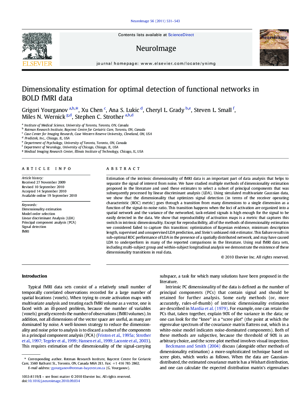 Dimensionality estimation for optimal detection of functional networks in BOLD fMRI data