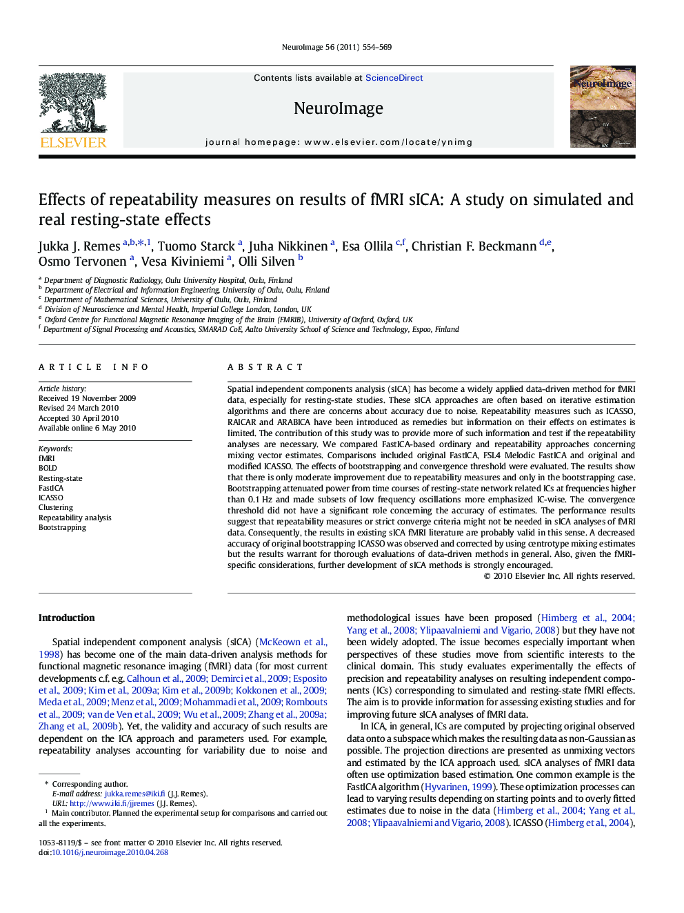 Effects of repeatability measures on results of fMRI sICA: A study on simulated and real resting-state effects