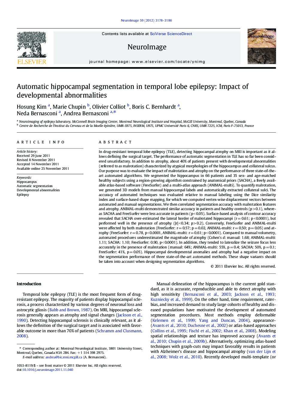 Automatic hippocampal segmentation in temporal lobe epilepsy: Impact of developmental abnormalities