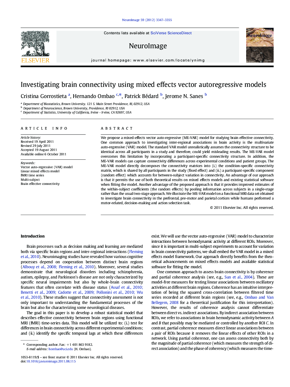 Investigating brain connectivity using mixed effects vector autoregressive models