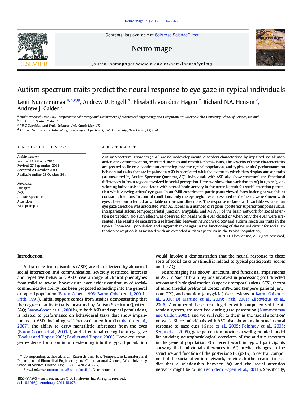 Autism spectrum traits predict the neural response to eye gaze in typical individuals