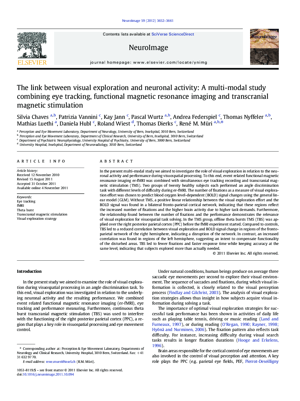 The link between visual exploration and neuronal activity: A multi-modal study combining eye tracking, functional magnetic resonance imaging and transcranial magnetic stimulation