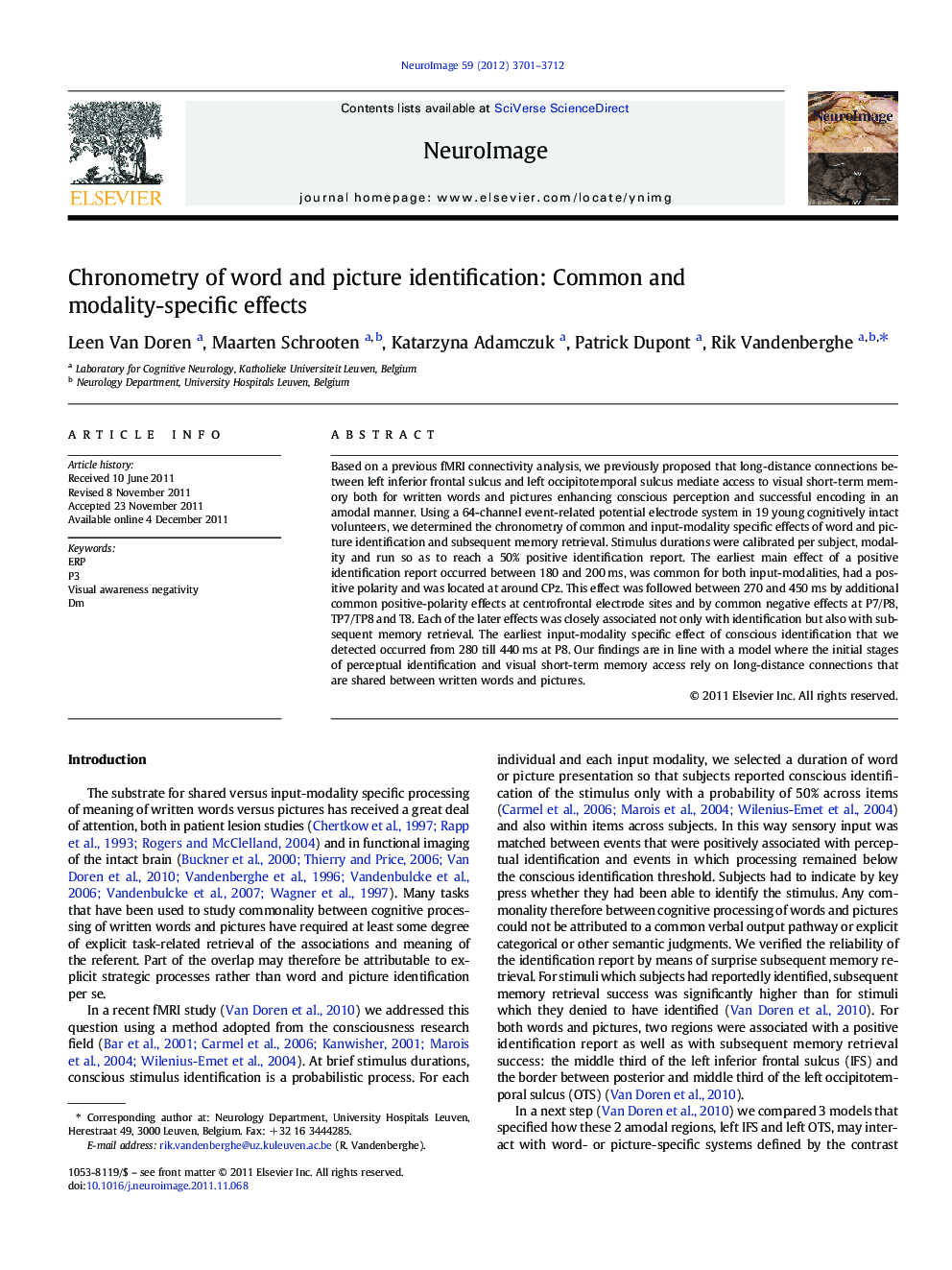 Chronometry of word and picture identification: Common and modality-specific effects