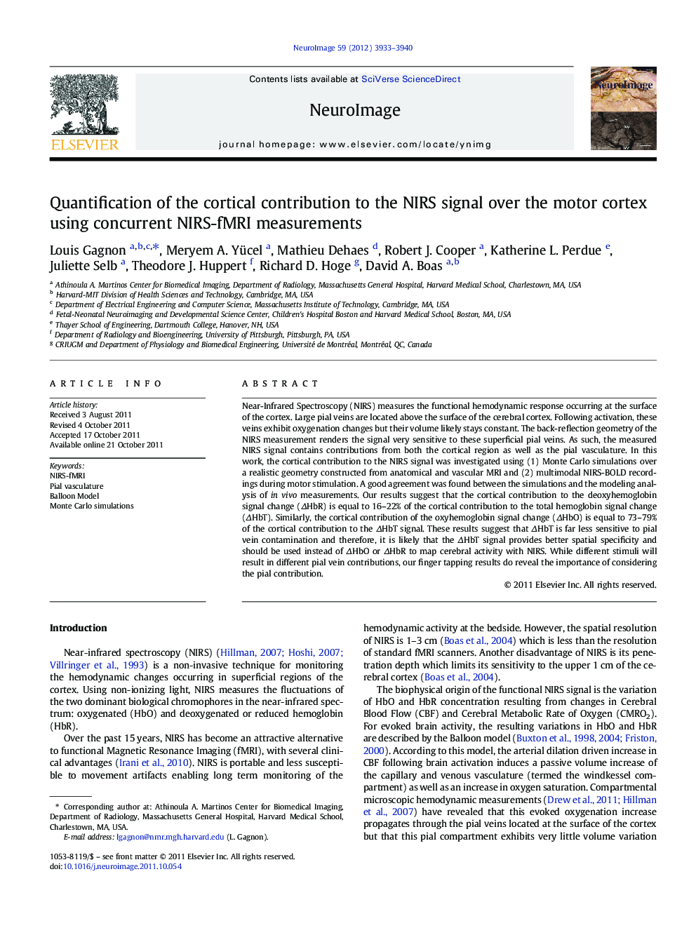 Quantification of the cortical contribution to the NIRS signal over the motor cortex using concurrent NIRS-fMRI measurements