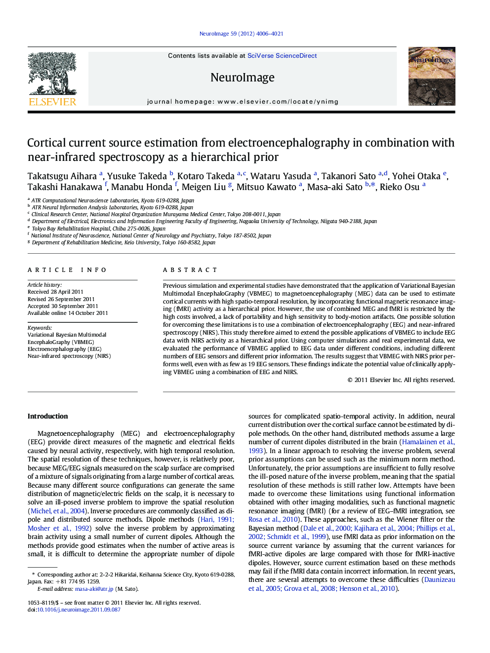 Cortical current source estimation from electroencephalography in combination with near-infrared spectroscopy as a hierarchical prior