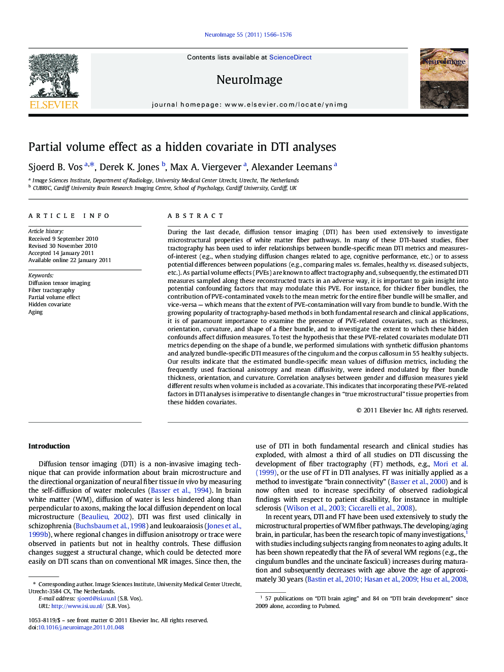 Partial volume effect as a hidden covariate in DTI analyses