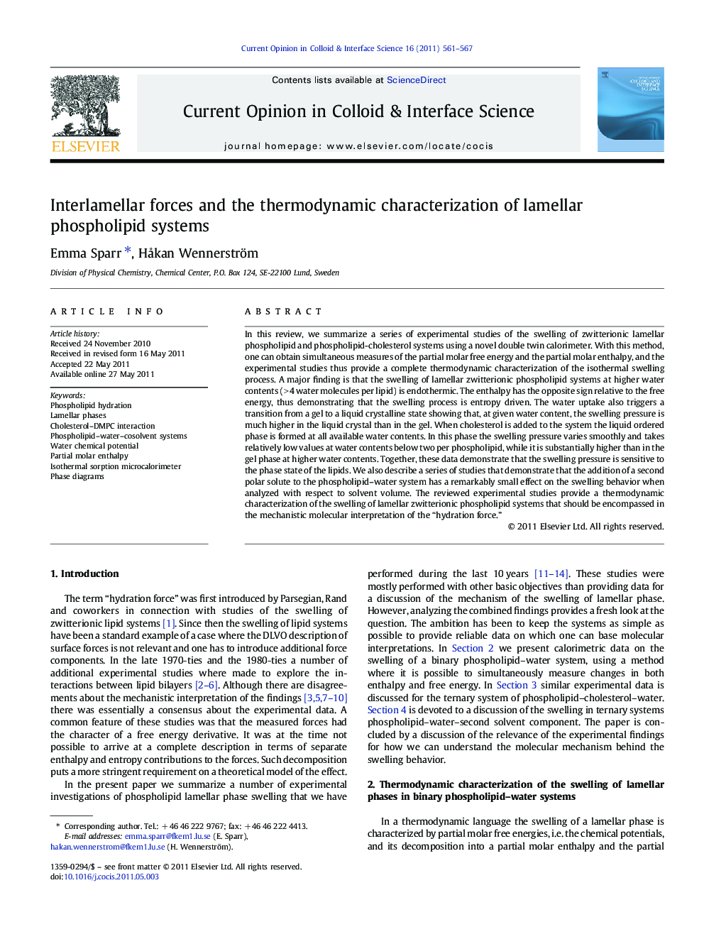 Interlamellar forces and the thermodynamic characterization of lamellar phospholipid systems