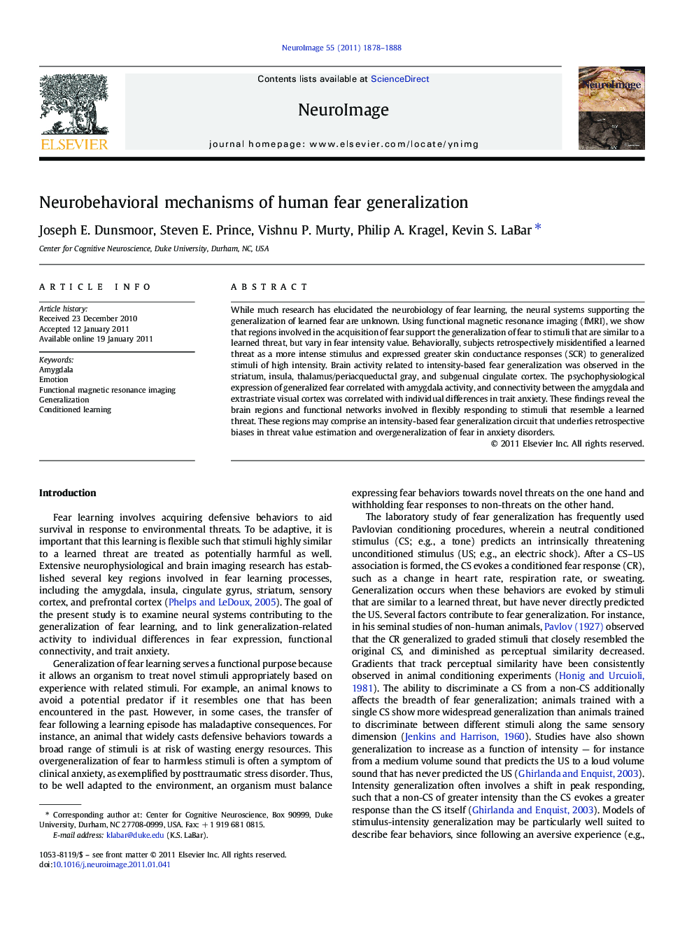 Neurobehavioral mechanisms of human fear generalization