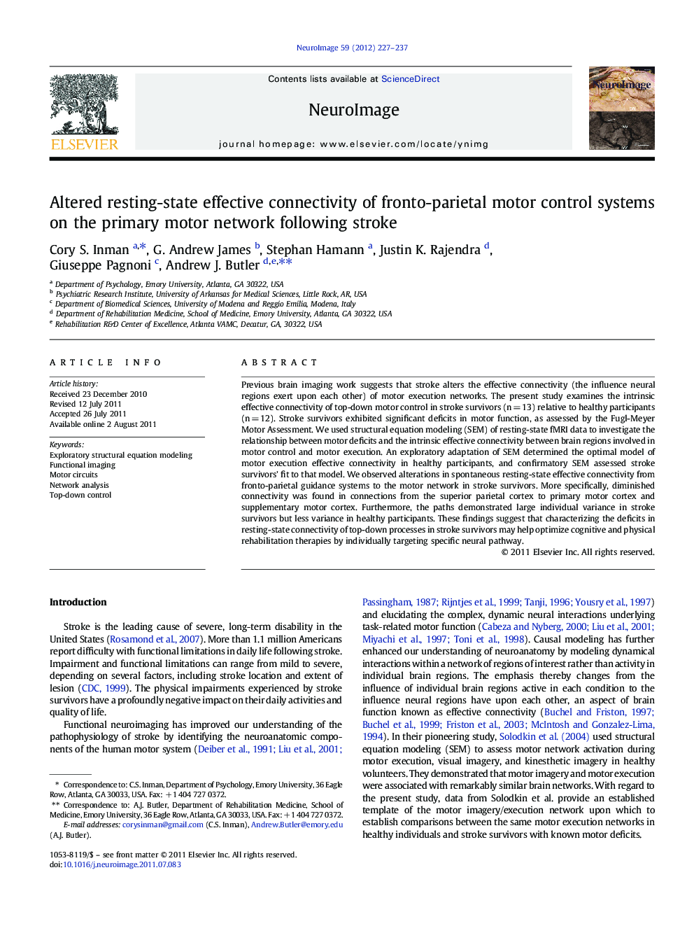 Altered resting-state effective connectivity of fronto-parietal motor control systems on the primary motor network following stroke