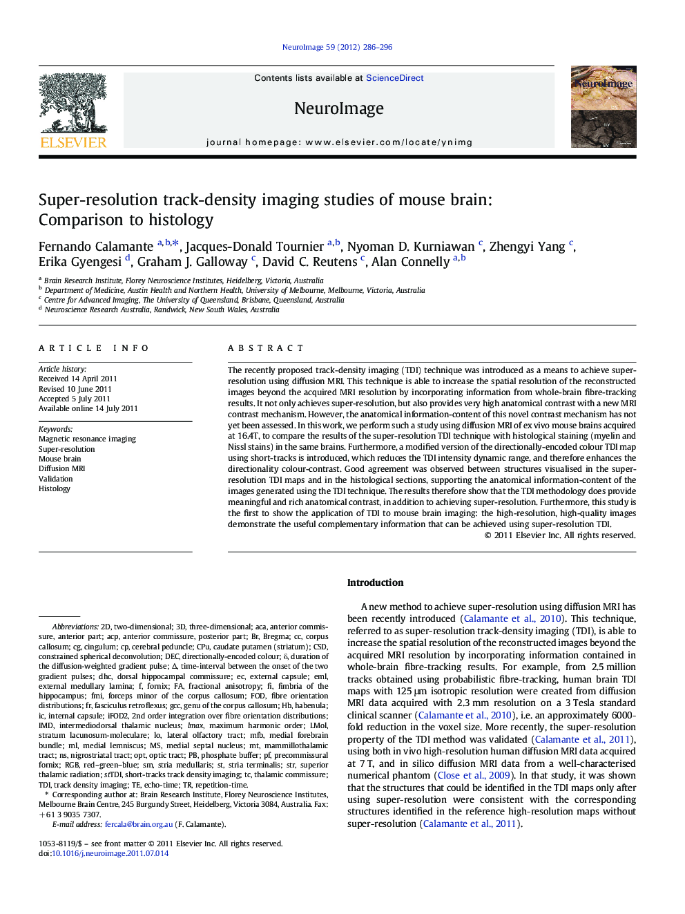 Super-resolution track-density imaging studies of mouse brain: Comparison to histology