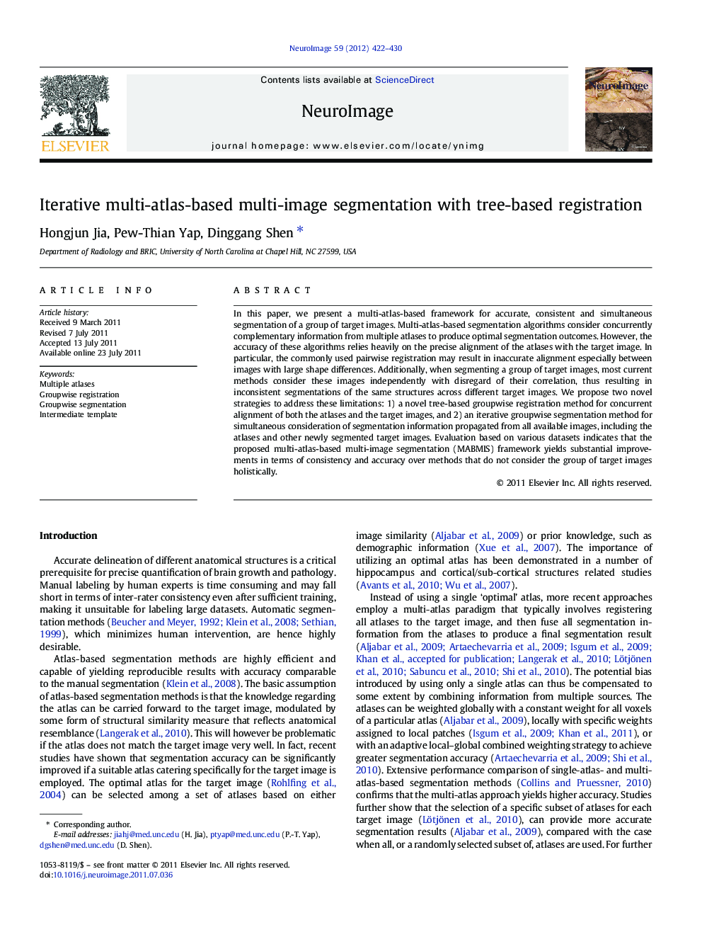 Iterative multi-atlas-based multi-image segmentation with tree-based registration