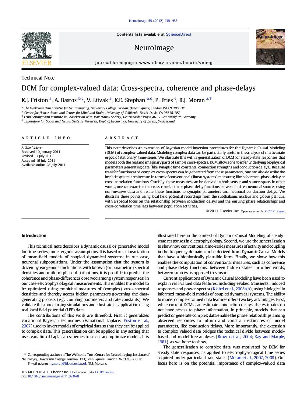 عکس صفحه اول مقاله: Technical NoteDCM for complex-valued data: Cross-spectra, coherence and phase-delays Technical NoteDCM for complex-valued data: Cross-spectra, coherence and phase-delays