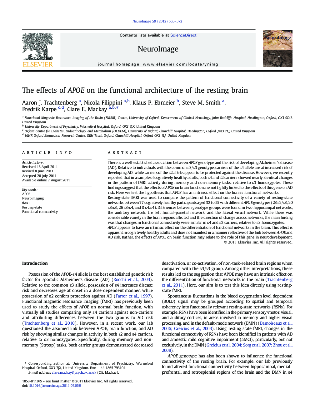 The effects of APOE on the functional architecture of the resting brain