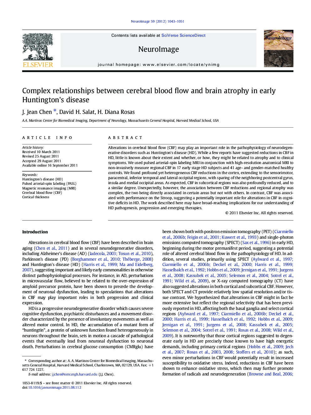 Complex relationships between cerebral blood flow and brain atrophy in early Huntington's disease